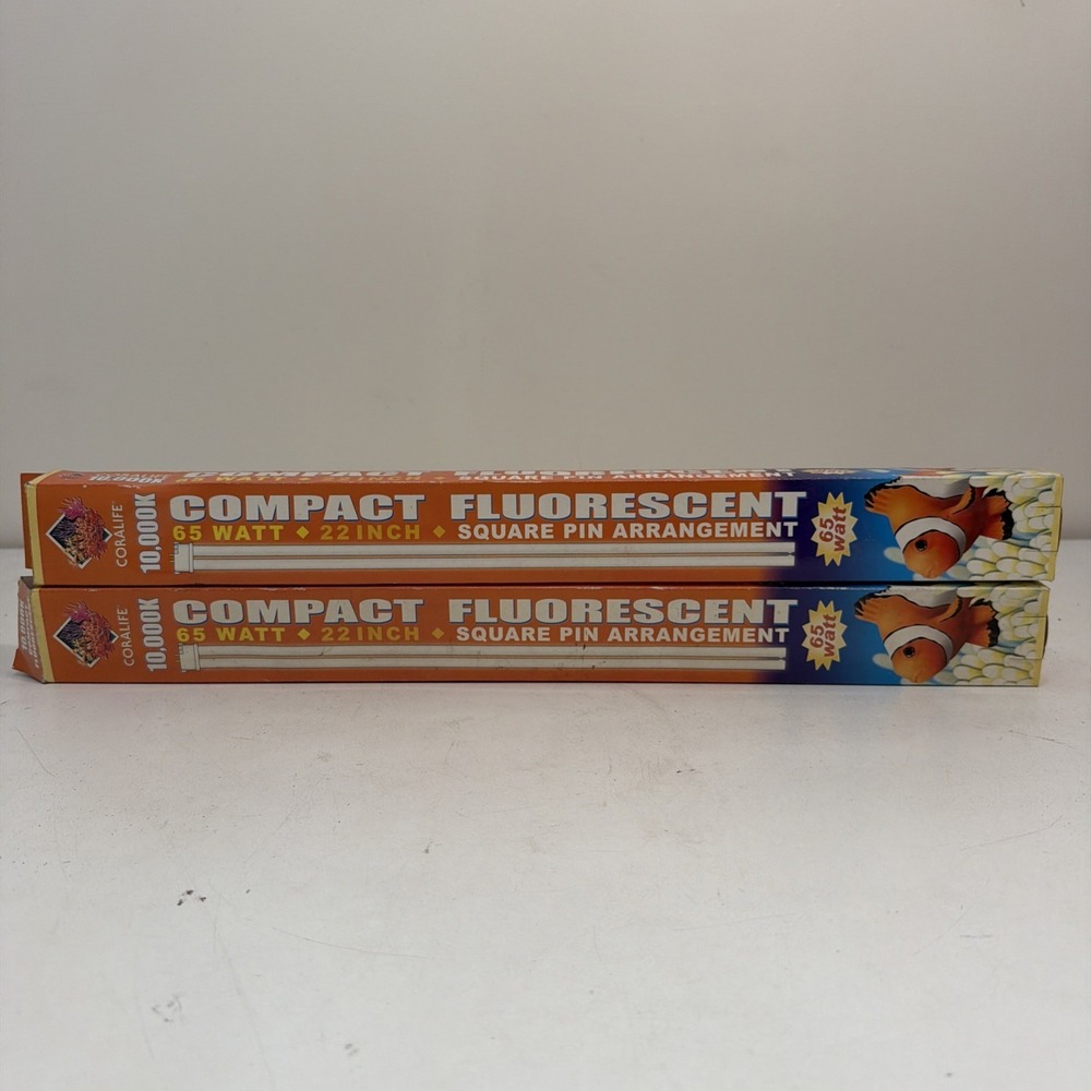 2 Coralife 10000K Compact Fluorescent 65 Watt 22" Square Pin Replacement Bulbs